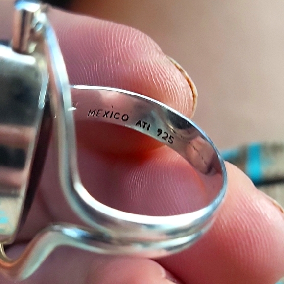 Sterling silver 925 sz 8 1/2 turquoise black onyx spin ring w/ a double row band - Picture 9 of 9